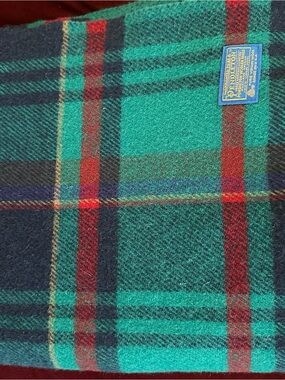 Pendleton Green, Red & Navy Plaid Wool Throw